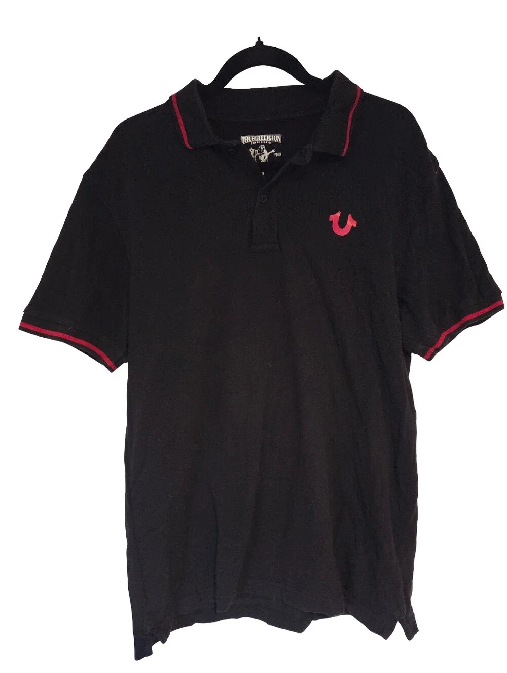 True Religion Black Polo with Red Trim and Logo
